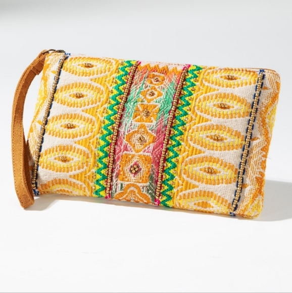 Handmade Hand Beaded Wristlet Clutch - Ethnic Inspired Design - Vibrant Colors - Picture 4 of 6